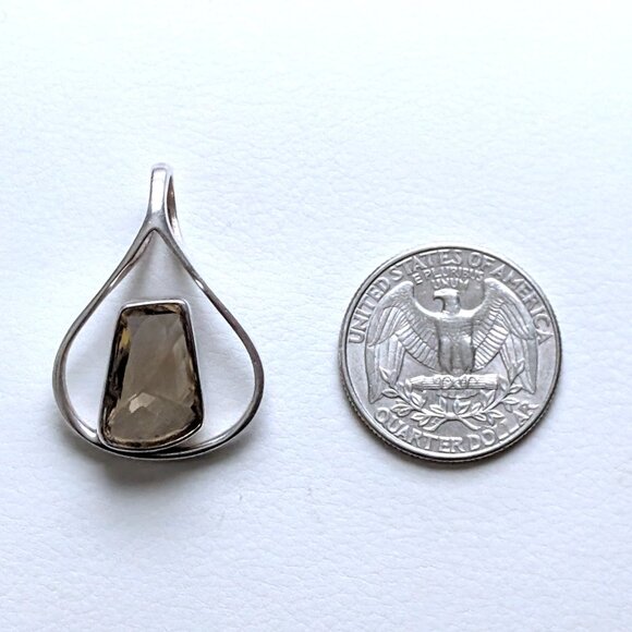 Vintage Sterling Silver 925 Faceted Smokey Topaz Smokey Quartz Pendant Charm - Picture 6 of 8